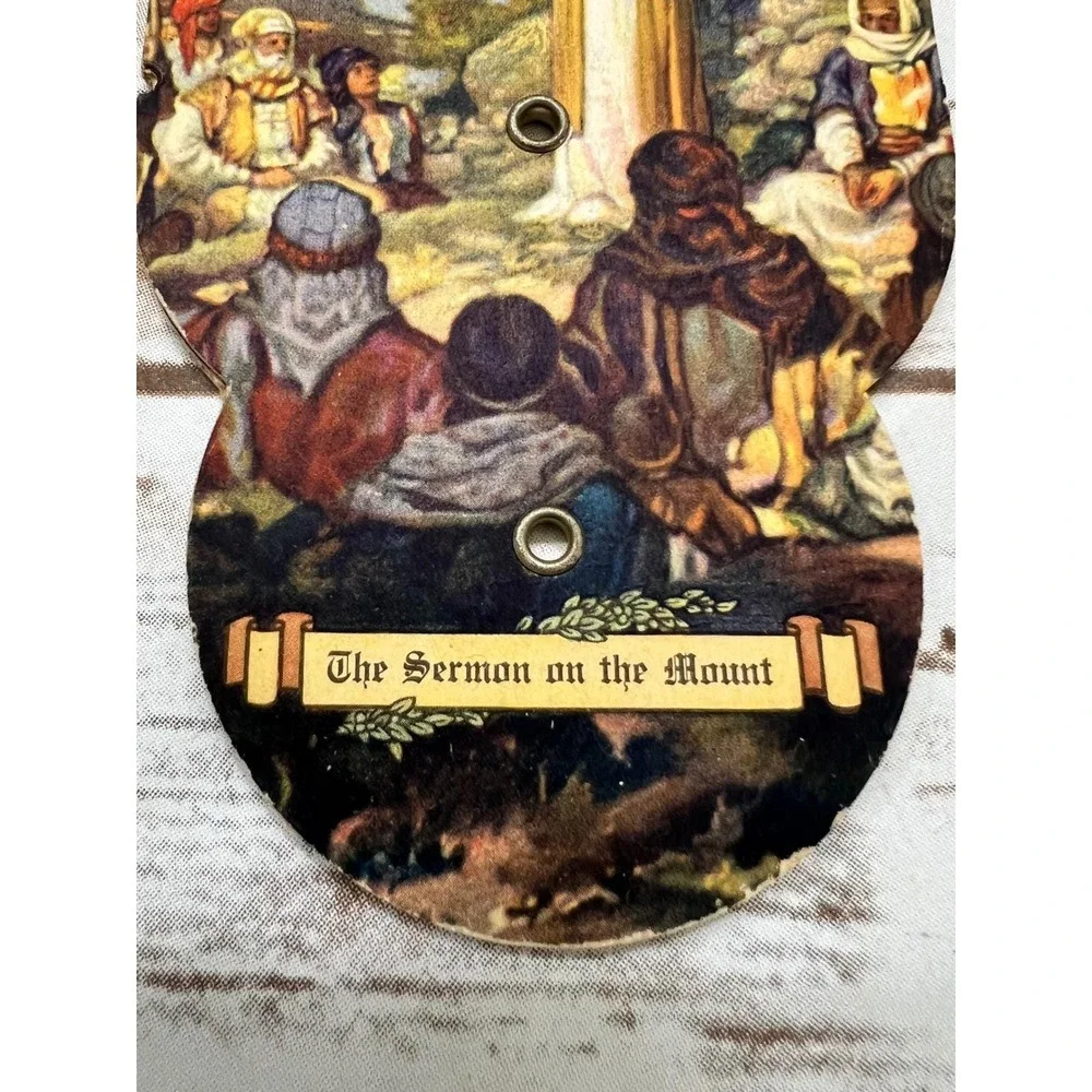 Vintage Collectible Ladies Expandable Cardboard Sermon on the Mount Folding Fan